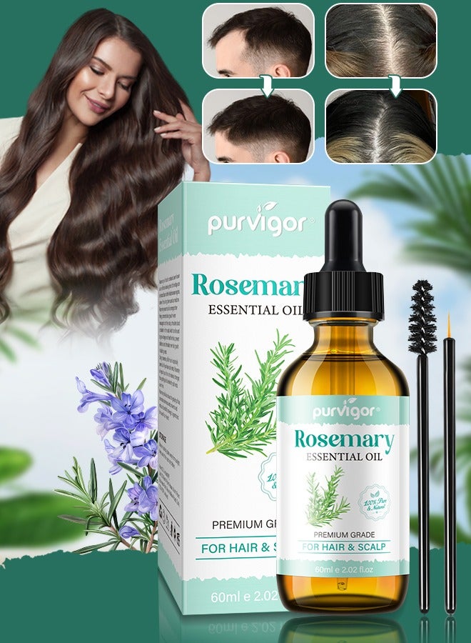Purvigor 60ml Rosemary Essential Oil  for Hair Growth Pure Organic Rosemary Oil for Dry Damaged Hair and Growth Hair Scalp Oil  Pure and Natural Premium Quality Oil Hair Loss Treatment Oil for Men and Women - Image 1
