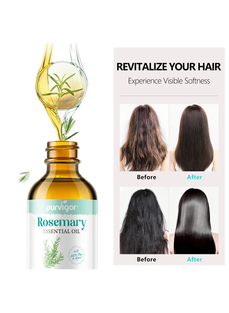 Purvigor 60ml Rosemary Essential Oil  for Hair Growth Pure Organic Rosemary Oil for Dry Damaged Hair and Growth Hair Scalp Oil  Pure and Natural Premium Quality Oil Hair Loss Treatment Oil for Men and Women - Image 3