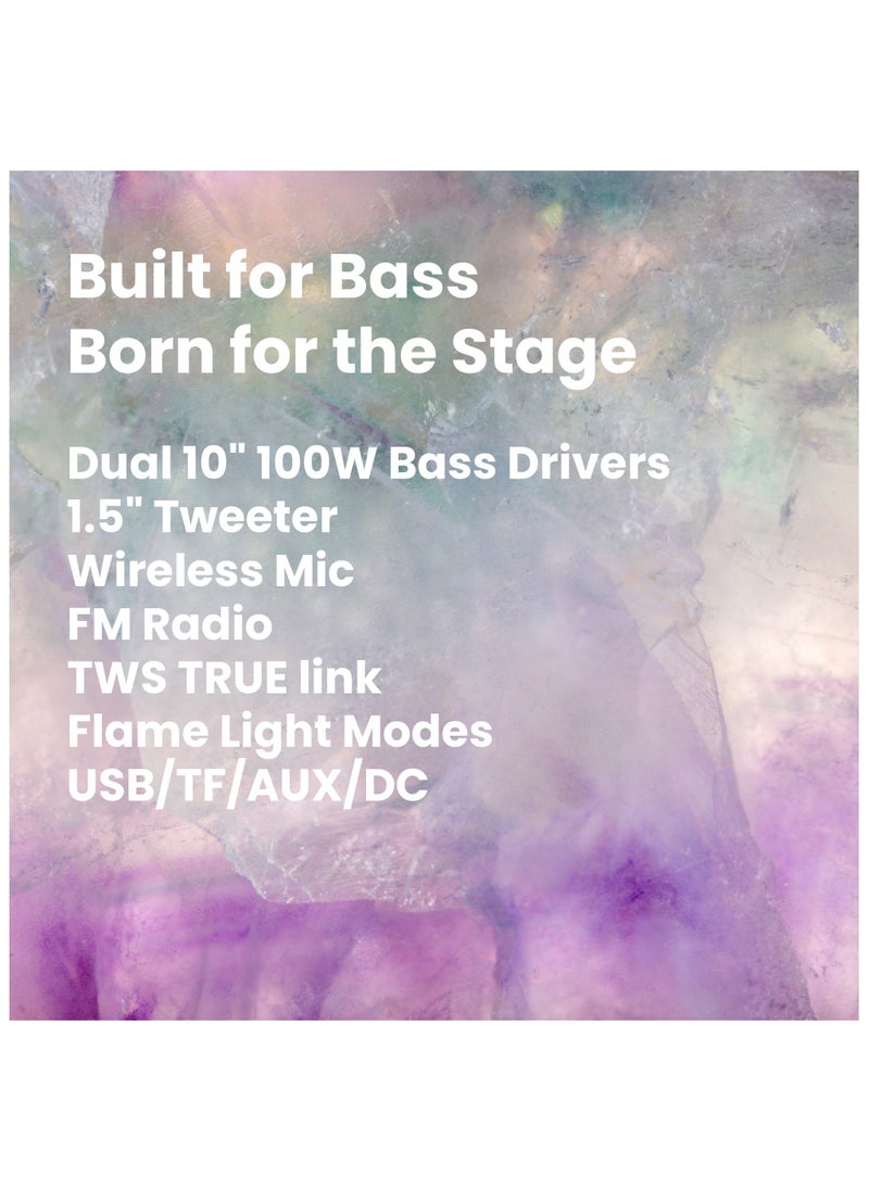 STAR TRACK Star Track HALO WAVE G1 – 100W TWS Bluetooth Speaker System | Dual 10" Bass Drivers, 1.5" Tweeter, Guitar Input, Wireless Mic, FM, Flame Lights, USB/TF/AUX/DC, Mic Controls | ST-TS100W-AD  - Image 3