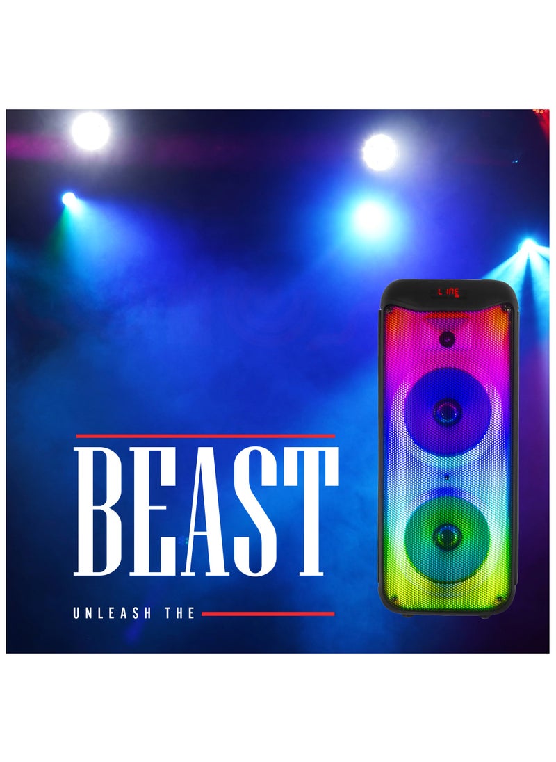 STAR TRACK Star Track HALO WAVE G1 – 100W TWS Bluetooth Speaker System | Dual 10" Bass Drivers, 1.5" Tweeter, Guitar Input, Wireless Mic, FM, Flame Lights, USB/TF/AUX/DC, Mic Controls | ST-TS100W-AD  - Image 5