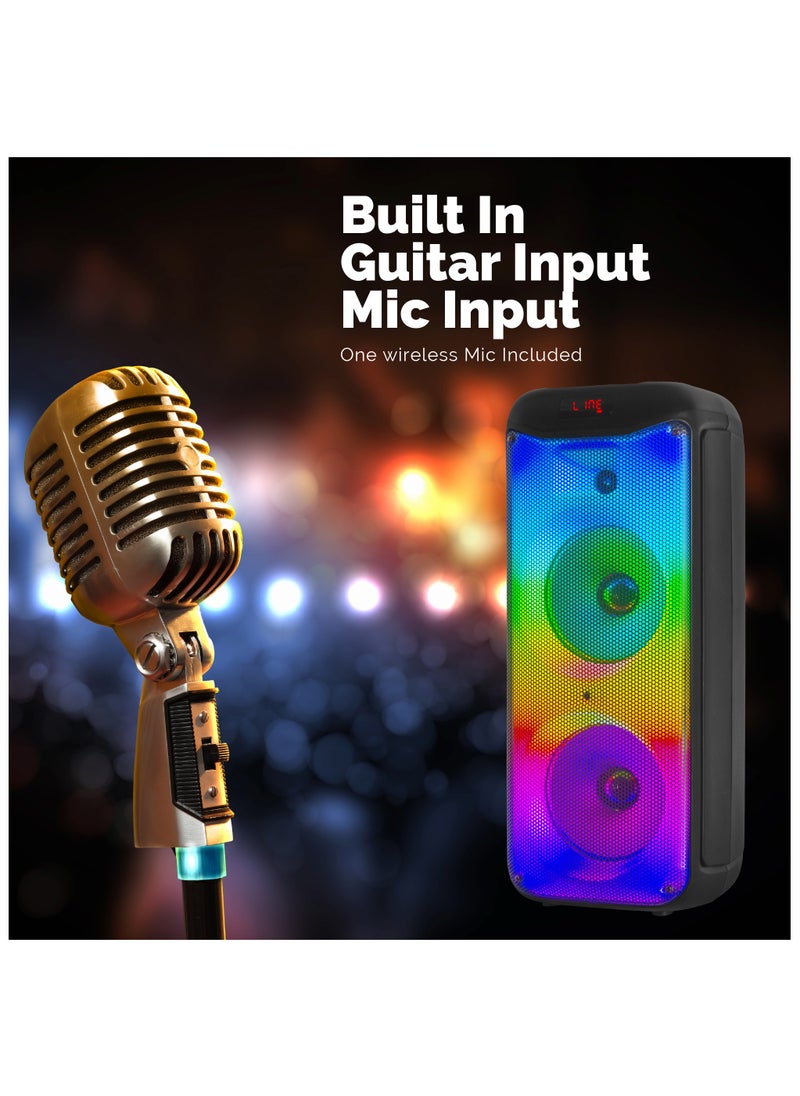 STAR TRACK Star Track HALO WAVE G1 – 100W TWS Bluetooth Speaker System | Dual 10" Bass Drivers, 1.5" Tweeter, Guitar Input, Wireless Mic, FM, Flame Lights, USB/TF/AUX/DC, Mic Controls | ST-TS100W-AD  - Image 4