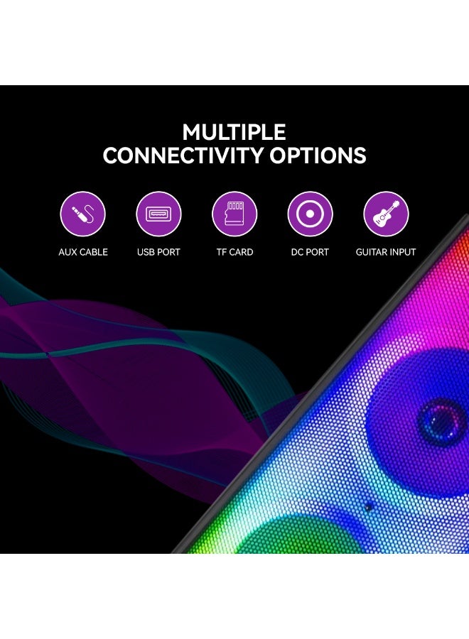 Star Track HALO WAVE G1 – 100W TWS Bluetooth Speaker System | Dual 10" Bass Drivers, 1.5" Tweeter, Guitar Input, Wireless Mic, FM, Flame Lights, USB/TF/AUX/DC, Mic Controls | ST-TS100W-AD - Image 4