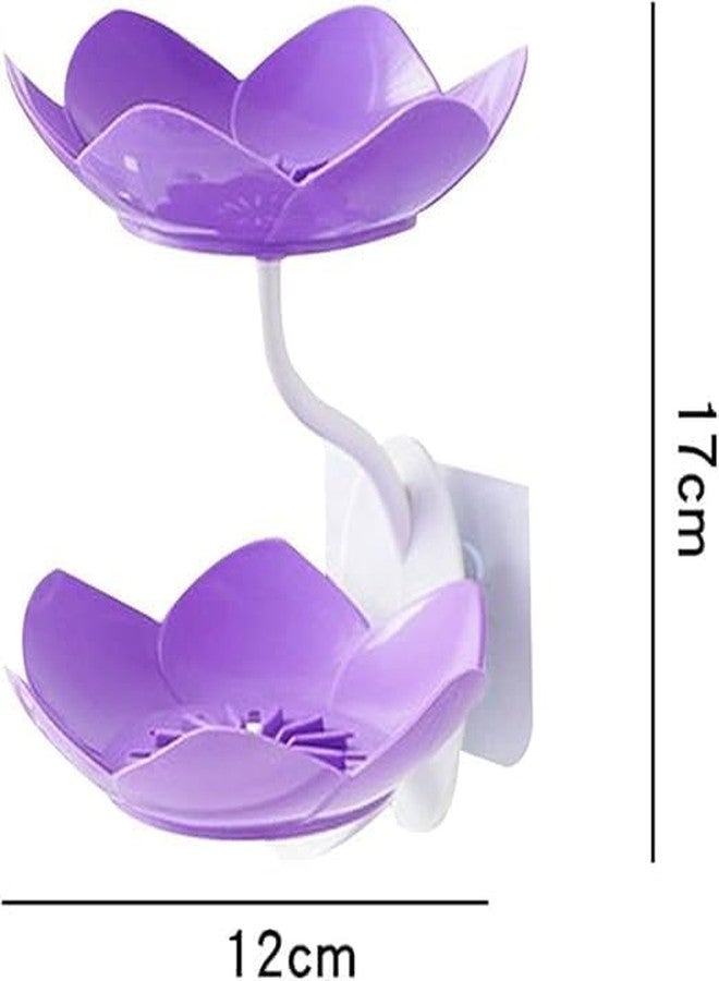 PUHBRHY Wall Mounted Double Layer Flower Shape Soap Dish Holder with Self Adhesive Sticker Waterproof Sabundani for Bathroom Kitchen Tray Draining Stand & Sponge Rack (2 pcs) - Image 2