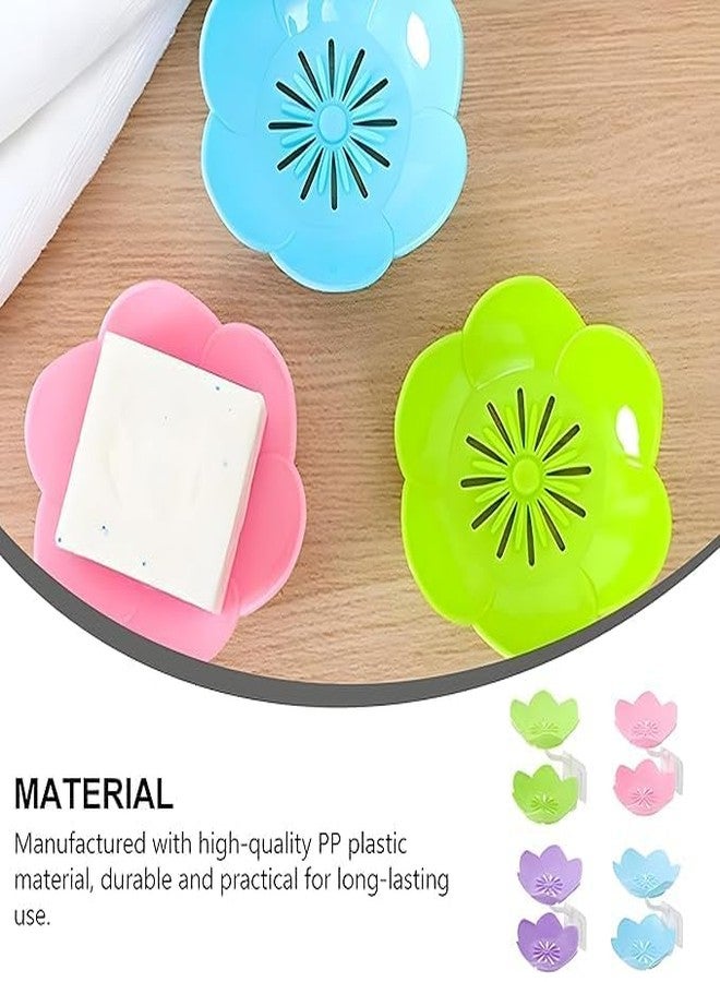 PUHBRHY Wall Mounted Double Layer Flower Shape Soap Dish Holder with Self Adhesive Sticker Waterproof Sabundani for Bathroom Kitchen Tray Draining Stand & Sponge Rack (2 pcs) - Image 5