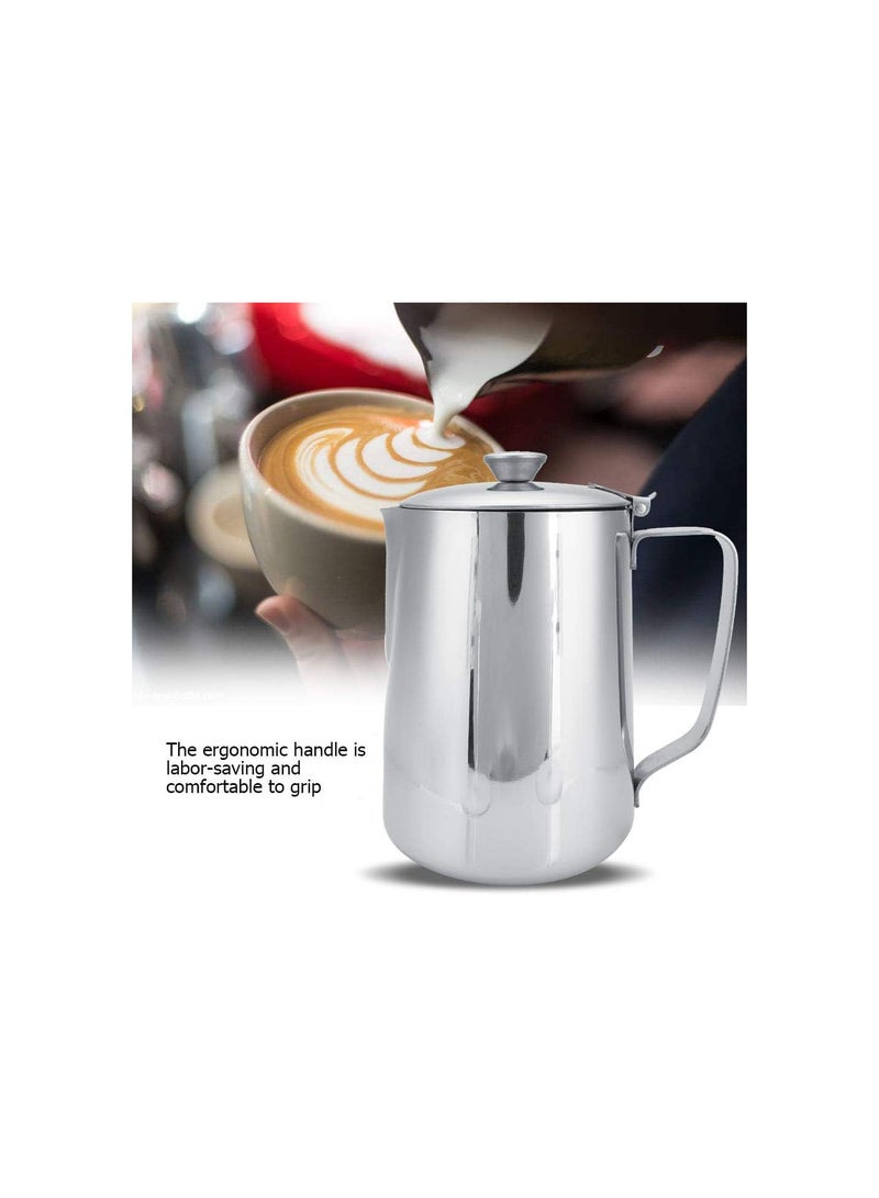 GGOOT Milk Frothing Jug - Stainless Steel Coffee Frothing Cup Mug, Milk Frothing Pitcher Jug with Lid, for Latte Coffee Art(1000ml) - Image 3