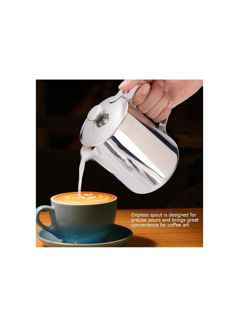 GGOOT Milk Frothing Jug - Stainless Steel Coffee Frothing Cup Mug, Milk Frothing Pitcher Jug with Lid, for Latte Coffee Art(1000ml) - Image 2