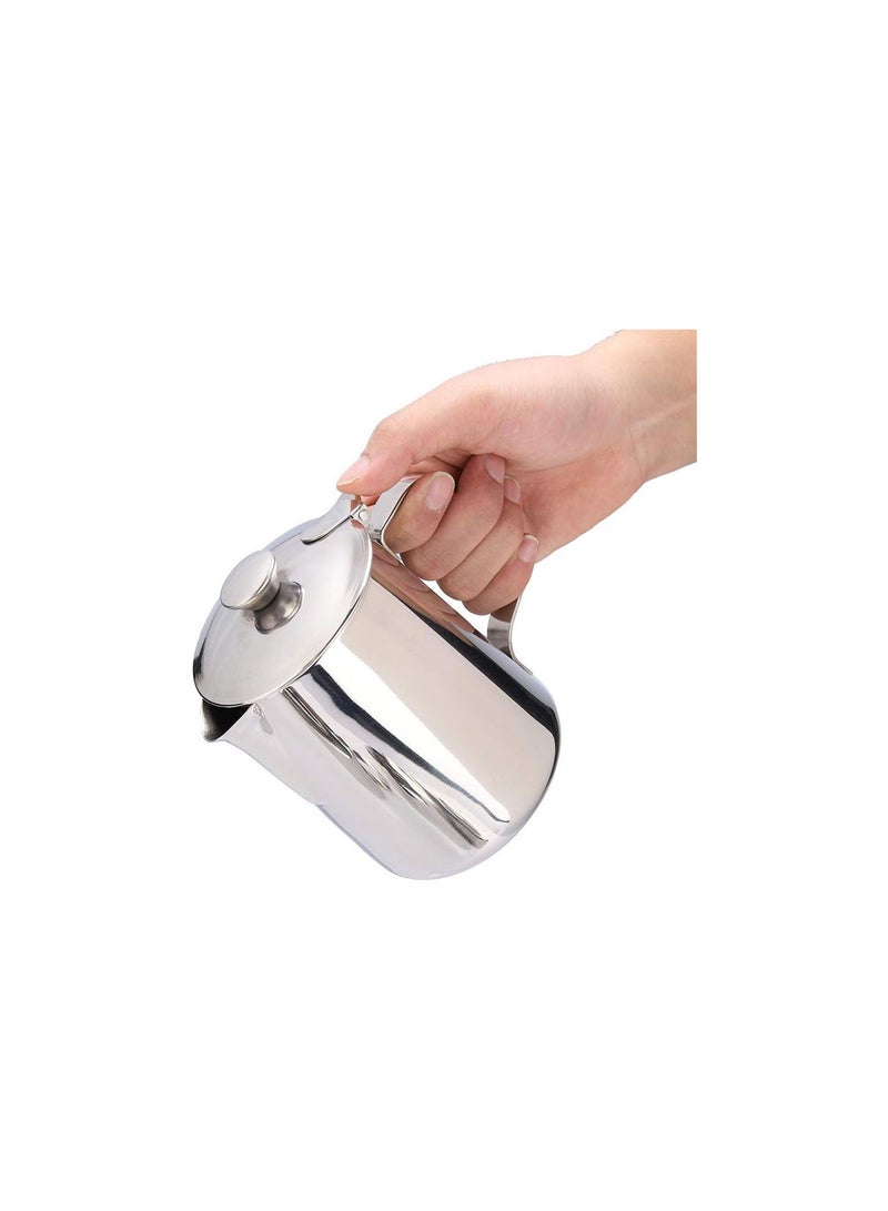 GGOOT Milk Frothing Jug - Stainless Steel Coffee Frothing Cup Mug, Milk Frothing Pitcher Jug with Lid, for Latte Coffee Art(1000ml) - Image 5
