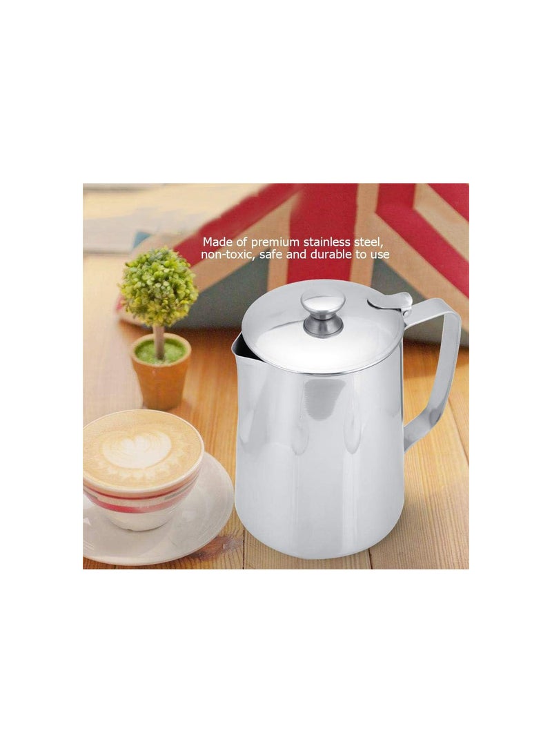 GGOOT Milk Frothing Jug - Stainless Steel Coffee Frothing Cup Mug, Milk Frothing Pitcher Jug with Lid, for Latte Coffee Art(1000ml) - Image 4