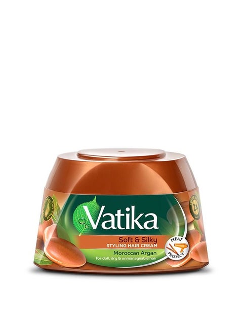Vatika Moroccan Argan Styling Hair Cream | Shining, Conditioning & Heat Protect | For Dull, Dry & Unmanageable Hair - 140 ml