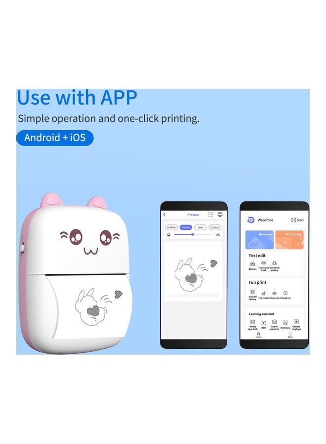 Mini Portable Thermal Printer with 1 Roll Paper, Pink/White - Image 3