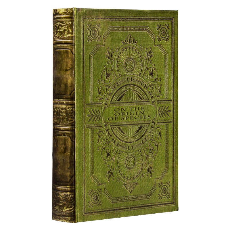 DROFELY Vintage Style Olive Green Faux Leather Embossed Book Box - Decorative Storage Box 3-03 - Image 1