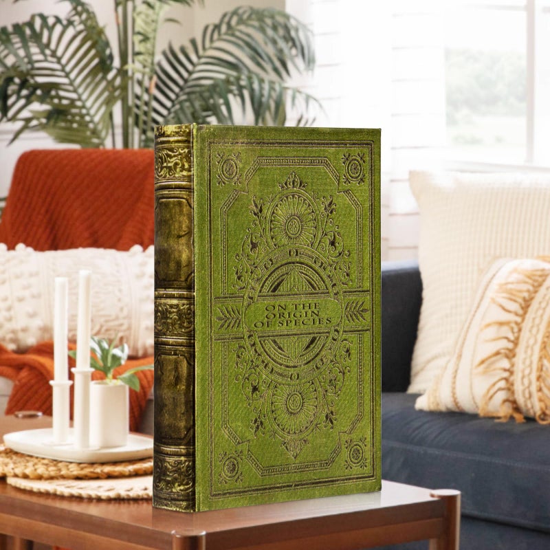 DROFELY Vintage Style Olive Green Faux Leather Embossed Book Box - Decorative Storage Box 3-03 - Image 5