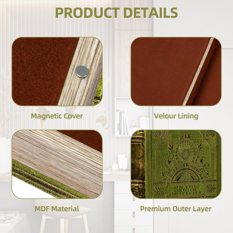 DROFELY Vintage Style Olive Green Faux Leather Embossed Book Box - Decorative Storage Box 3-03 - Image 4