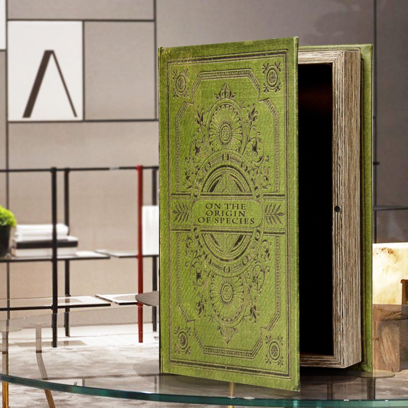 DROFELY Vintage Style Olive Green Faux Leather Embossed Book Box - Decorative Storage Box 3-03 - Image 2