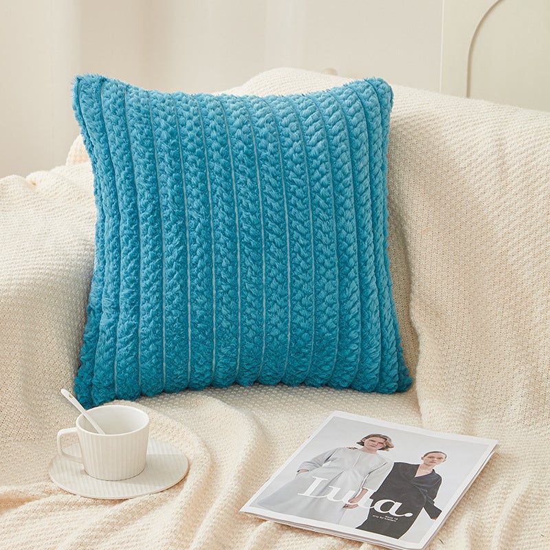 Nordic Cream Ins Style Solid Color Vertical Strip Imitation Rabbit Plush Pillow Case Single-Sided Simple Sofa Bedroom Pillow Cushion Cover - Image 1