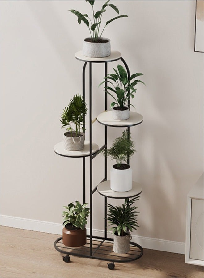 ZCM-HAPPY Light Luxury 5-Layer Flower Pot Decoration Iron Stand with Wheels – Indoor Living Room and Balcony Green Plant Display Rack - Image 1