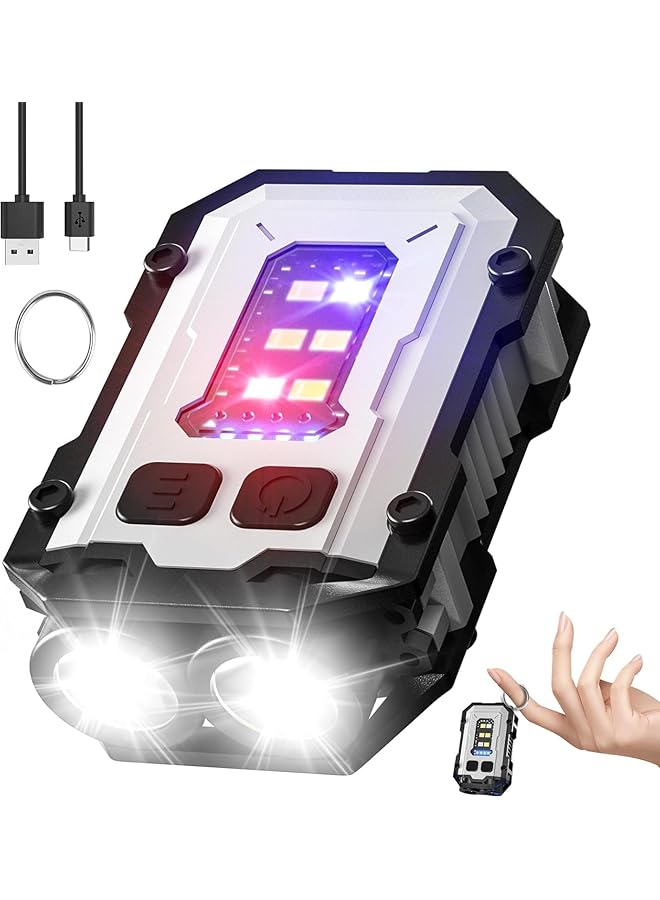 【Upgrade】 Mini Keychain Flashlight with Magnet USB C Rechargeable EDC 800 High Lumens LED  COB Portable Clip on Flashlights 8 Modes Waterproof (White) - Image 1