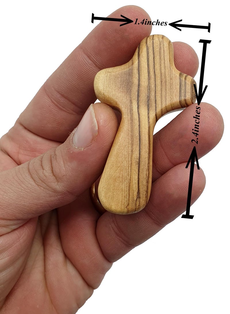 Zuluf Two Small Olive Wood Crosses Pocket Holding Comfort Crosses | Handheld Comforting Design For Clutching  Clinging And With Two Holy Land Certificates 6Cm / 2.5 Inch Each Cross - Crs094 - Image 4