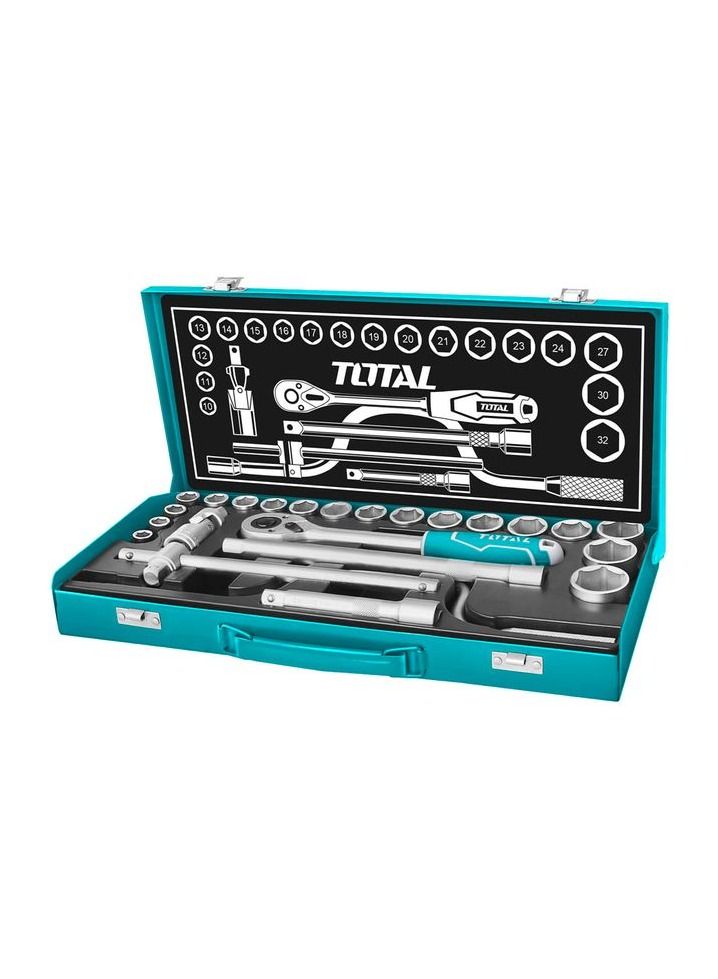 توتال T0TAL THT141253 24 قطعة 1/2 مجموعة مقابس مجموعة أدوات طقم مفتاح ربط بسقاطة مجموعة أدوات يدوية من الكروم الفاناديوم 24 قطعة  - Image 1