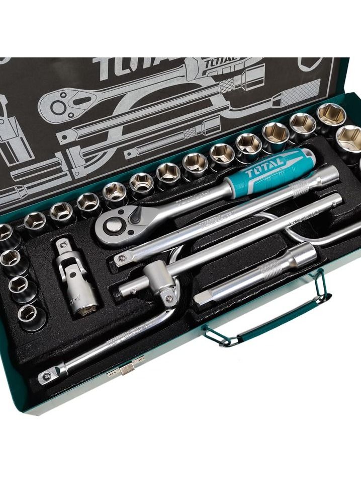 توتال T0TAL THT141253 24 قطعة 1/2 مجموعة مقابس مجموعة أدوات طقم مفتاح ربط بسقاطة مجموعة أدوات يدوية من الكروم الفاناديوم 24 قطعة  - Image 2