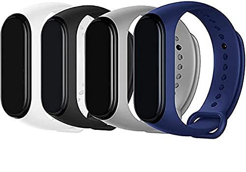 INEFABLE Mi Band 3 and 4 Straps Original for Mi Band M3 and M4 Wristband Strap Soft Silicone Adjustable Band Strap-Black-Blue-White-Light Grey-Pack of 4 - Image 1