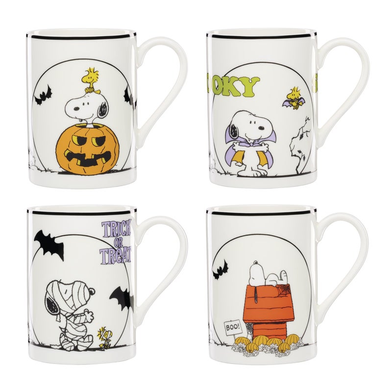 Lenox Coffee Mugs, PEANUTS The Great Pumpkin 11 Oz Mugs Set of 4, Assorted, Porcelain, Snoopy, Charlie Brown Halloween Drinkware Set, Dishwasher Safe, Microwave Safe, Halloween Decor (11 Oz 4 Piece) - Image 1