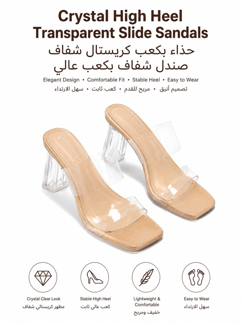 صندل نسائي شفاف بكعب كريستال عريض ومقدمة مربعة للسهـرات والتسوق والتجمعات المسائية - Image 1