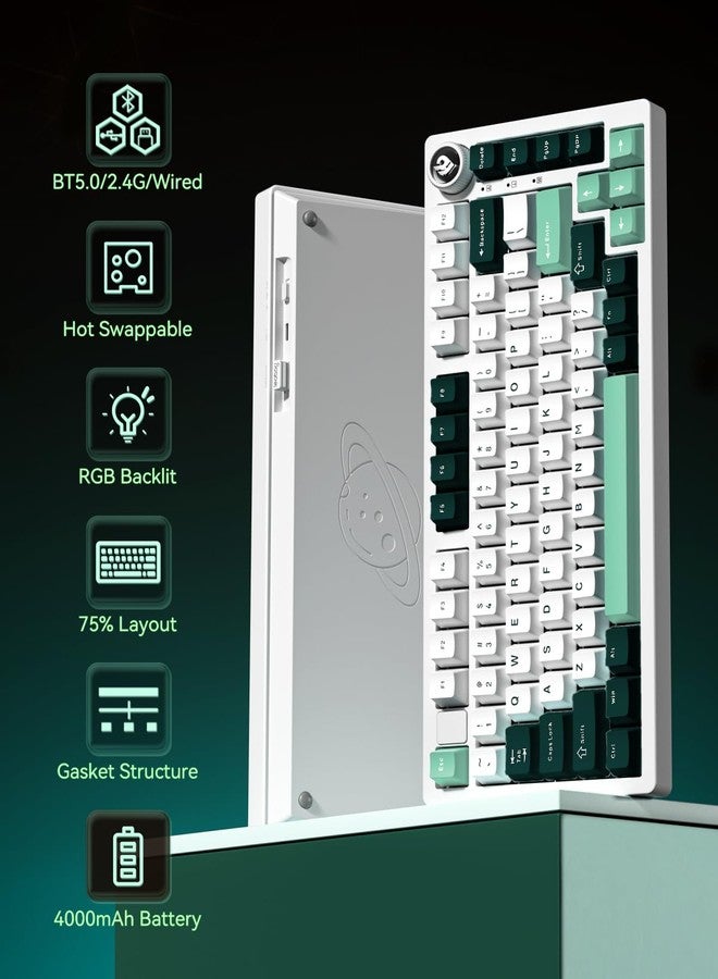 LEOBOG HI75C Pro Gaming Keyboard, RGB Backlit Bluetooth/USB-C/Wireless Mechanical Keyboard, Hot Swappable Creamy Keyboards for PC/MAC/Windows Gamer - Ice Vein Switch, Green - Image 2