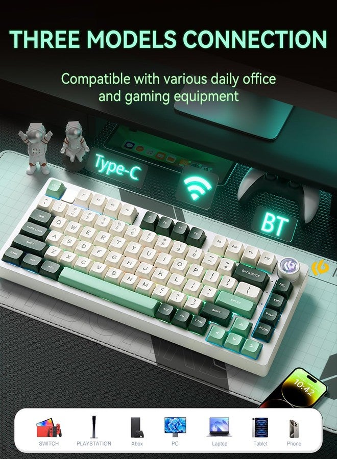 LEOBOG HI75C Pro Gaming Keyboard, RGB Backlit Bluetooth/USB-C/Wireless Mechanical Keyboard, Hot Swappable Creamy Keyboards for PC/MAC/Windows Gamer - Ice Vein Switch, Green - Image 4