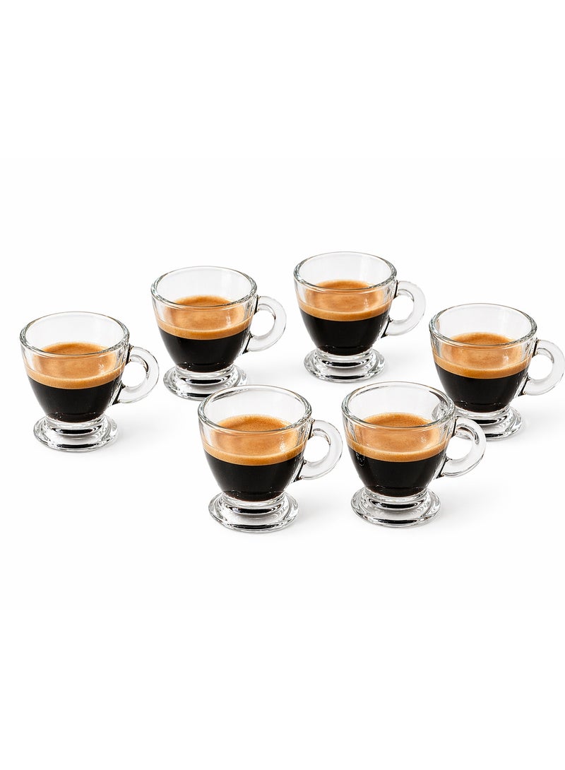 Home Pro Set of 6 Clear Glass Espresso Cups with Handles – 2.5 oz Demitasse Coffee Cups with Thick Base for Espresso, Turkish Coffee & Small Drinks - Image 1