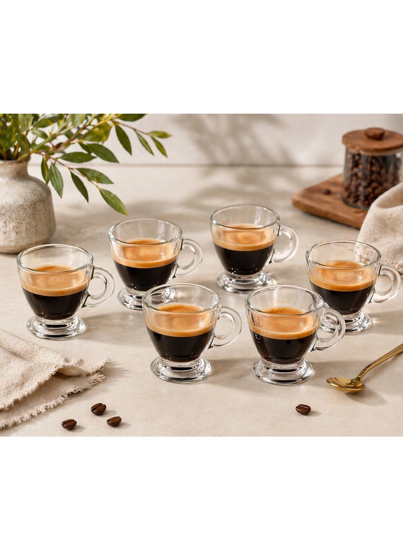 Home Pro Set of 6 Clear Glass Espresso Cups with Handles – 2.5 oz Demitasse Coffee Cups with Thick Base for Espresso, Turkish Coffee & Small Drinks - Image 2