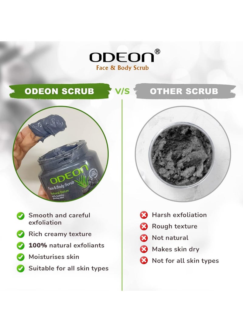 ODEON Charcoal and Tea Tree Oil Body Scrub (300ml) Face Scrub for Oily Skin Body Scrub to Fight Body Odour and Bacteria Gentle Exfoliating Scrub Face Scrub for Natural Detox Soft and Glowing Skin - Image 3