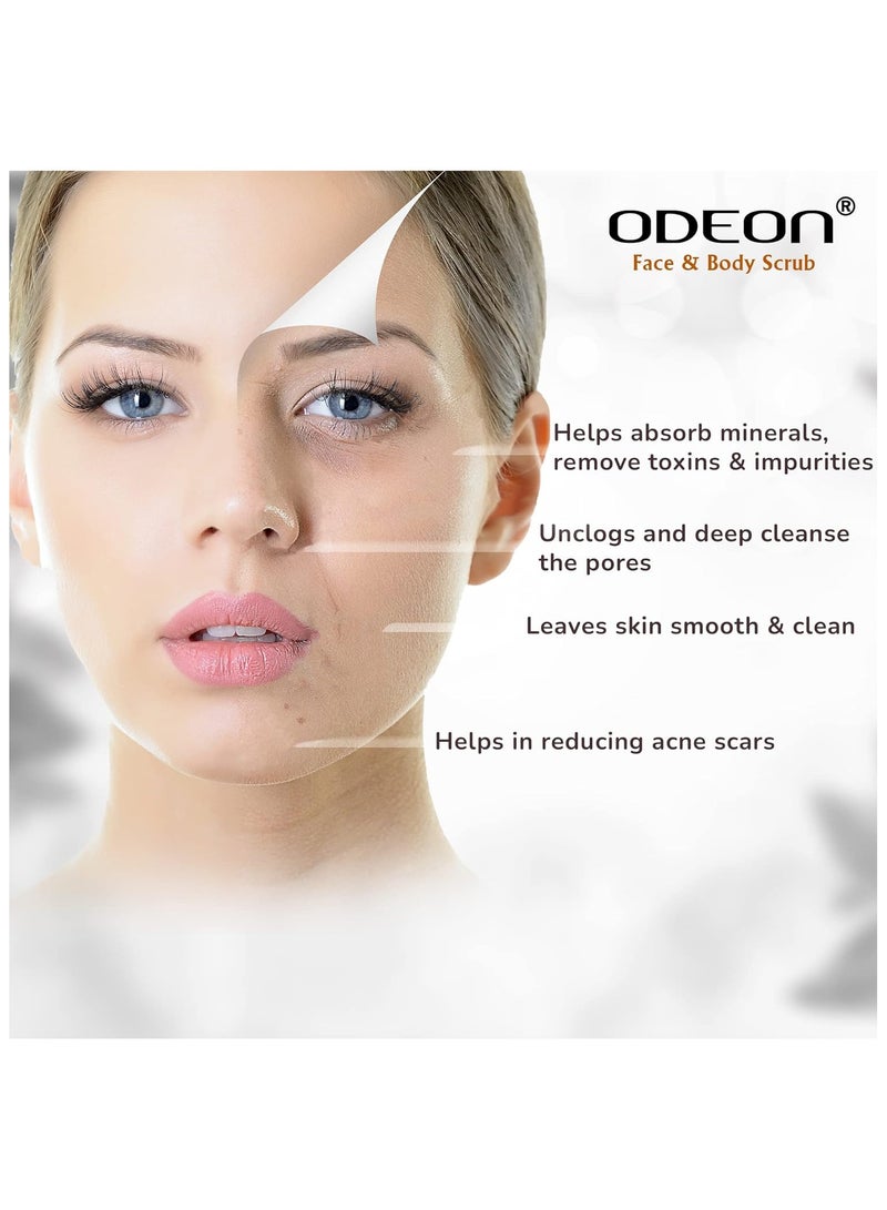 ODEON Charcoal and Tea Tree Oil Body Scrub (300ml) Face Scrub for Oily Skin Body Scrub to Fight Body Odour and Bacteria Gentle Exfoliating Scrub Face Scrub for Natural Detox Soft and Glowing Skin - Image 4