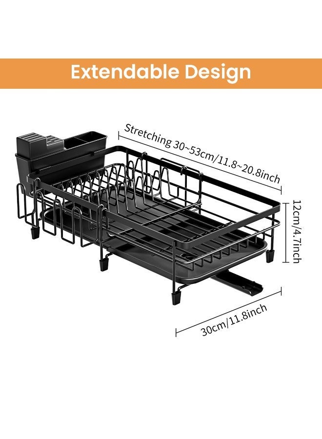 HASTHIP® Dish Drying Rack Kitchen Drain Rack Retractable Kitchen Space Saver Cutlery Rack for Kitchen Counter Stainless Steel Rack for K-nife Spoon Fork Container Draining Basket with Drip Tray - Image 4