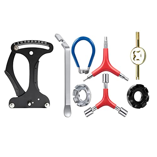 Suprwin Bicycle Spoke Tension Meter Wrench Repair Tool Set, 8pcs Adjustment Bike Bicycle Spoke Indicator Tensiometer Wrench, Wheel Repair Tool W/Valve Wrench/Spoke Wrench/Tire Lever/Hex/Socket Wrench - Image 1