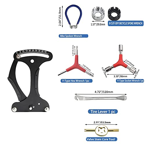 Suprwin Bicycle Spoke Tension Meter Wrench Repair Tool Set, 8pcs Adjustment Bike Bicycle Spoke Indicator Tensiometer Wrench, Wheel Repair Tool W/Valve Wrench/Spoke Wrench/Tire Lever/Hex/Socket Wrench - Image 2
