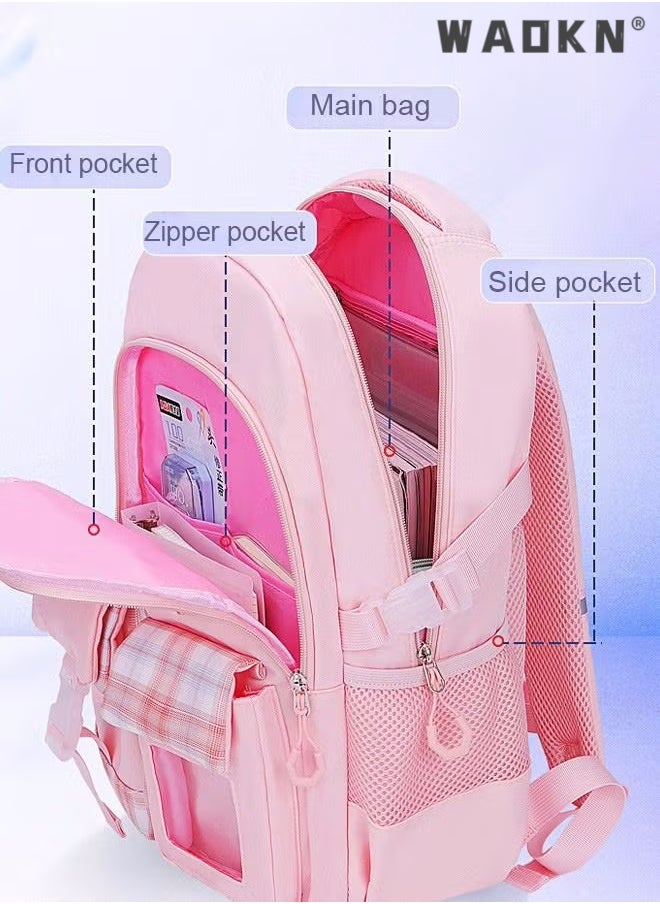 WAOKN - Girls School Backpacks Book Bag with Compartments for Teen Girl Kid Students Elementary School Kids' School Bag Anti Theft Women Casual Daypack - Image 1