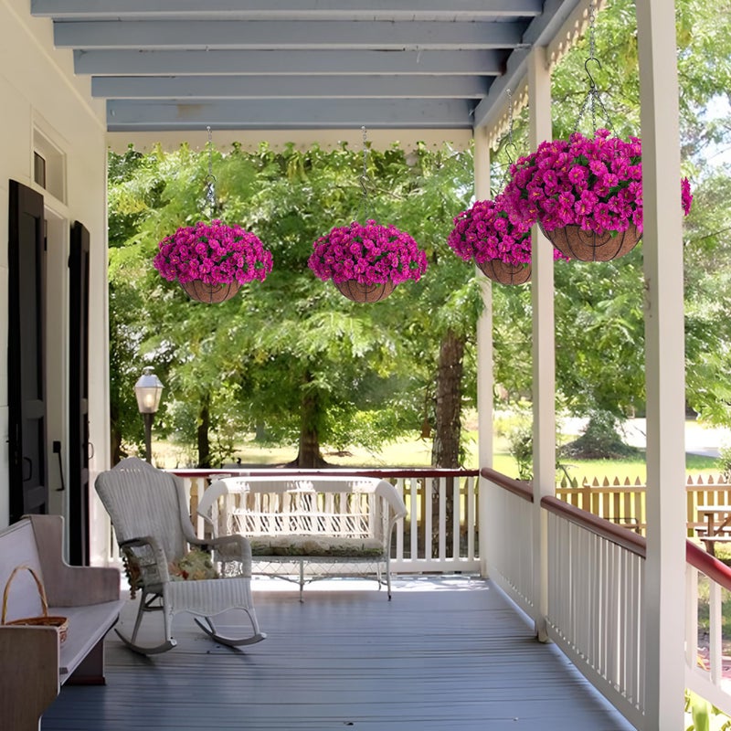 Ammyoo Artificial Hanging Flower Plants with Basket for Outdoor Decoration, Faux Petunias Flowers Fake Morning Glory Planter for Outside Patio Garden Porch Balcony Yard Decor(Fuchsia) - Image 4