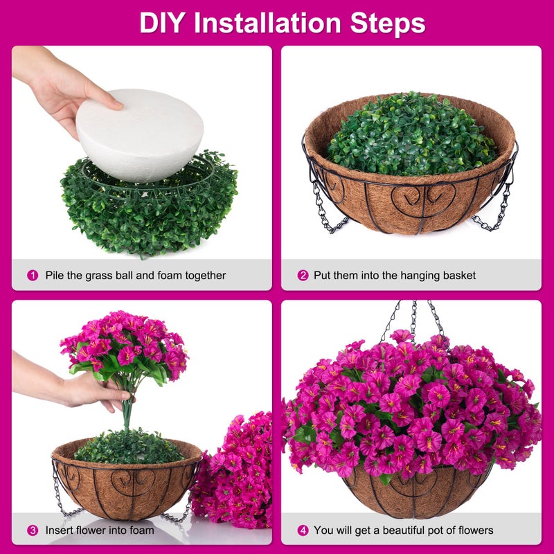 Ammyoo Artificial Hanging Flower Plants with Basket for Outdoor Decoration, Faux Petunias Flowers Fake Morning Glory Planter for Outside Patio Garden Porch Balcony Yard Decor(Fuchsia) - Image 5