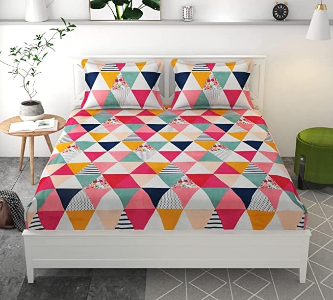 Luxury Trends Luxury Trends Cotton 180 TC Printed Bedsheet for Double Bed with 2 King Size Pillow Covers for Summer Breathable Soft Wrinklefree Soft Touch Skin Friendly 90x100 Inches Orange Blue  - Image 1