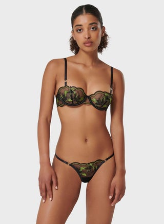 Embroidered Mesh Detail Thong