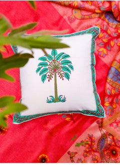 OJARIYA Palm Green Organic Cotton Hand Block Printed Cushion Cover 40 X 40 cm  - Image 5