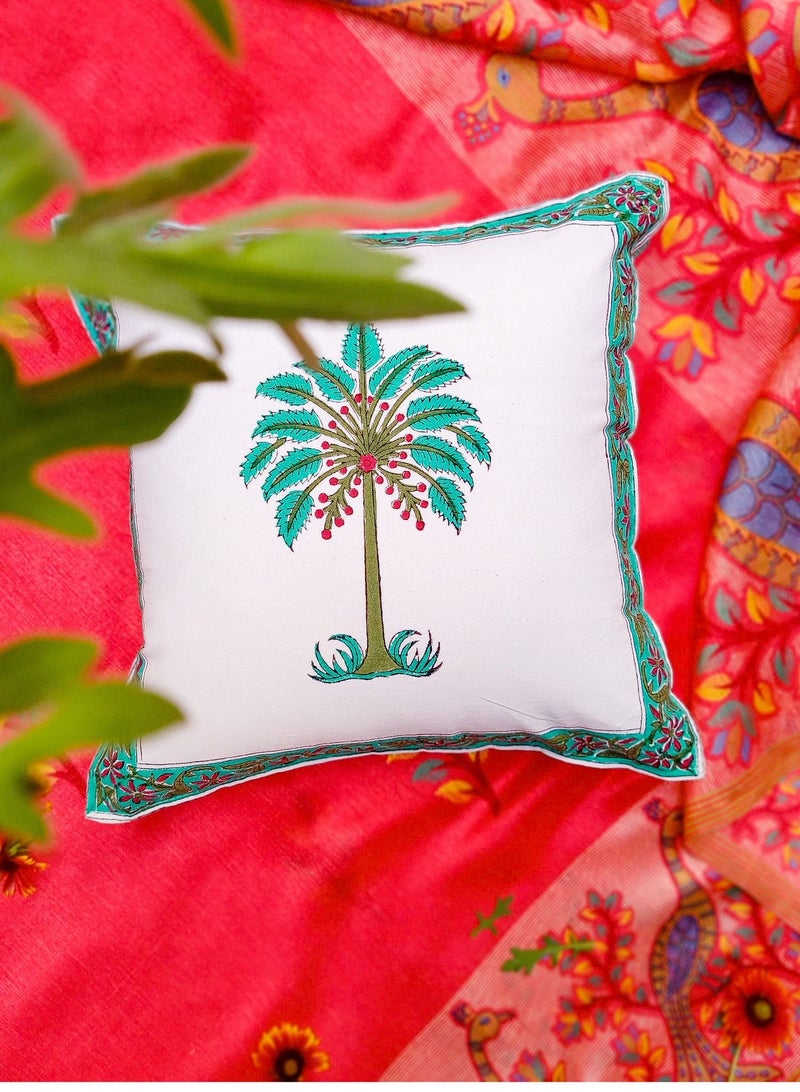 OJARIYA Palm Green Organic Cotton Hand Block Printed Cushion Cover 40 X 40 cm  - Image 5
