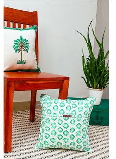 OJARIYA Palm Green Organic Cotton Hand Block Printed Cushion Cover 40 X 40 cm  - Image 4