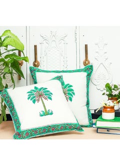 OJARIYA Palm Green Organic Cotton Hand Block Printed Cushion Cover 40 X 40 cm  - Image 2