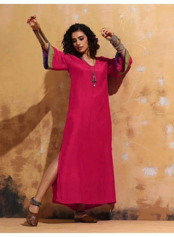 ترو برونز trueBrowns Pink Muslin Silk Straight Maxi Dress