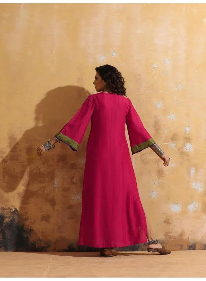 ترو برونز trueBrowns Pink Muslin Silk Straight Maxi Dress