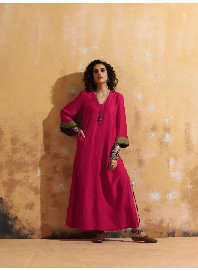 trueBrowns trueBrowns Pink Muslin Silk Straight Maxi Dress