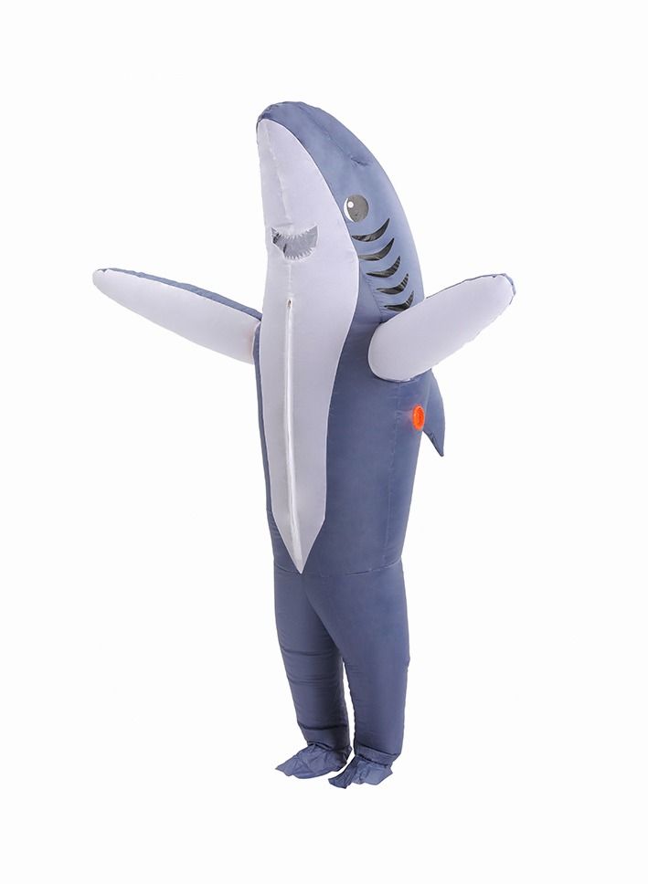 Inflatable Shark Costume for Adults - Grey Blow Up Shark Onesie with Fins & Tail, Funny Animal Cosplay Suit for Halloween Parties, Carnival & Stage Performances（150cm-190cm） - Image 1