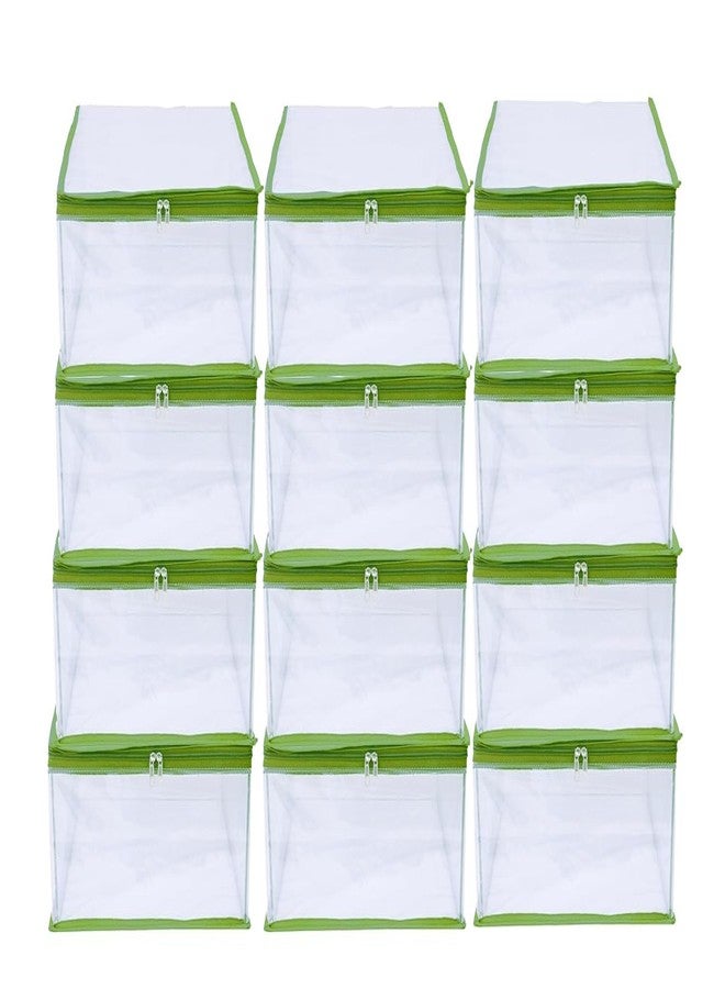 ABBASI Saree Cover Storage Bag Big for Clothes with Zip Organizer for Wardrobe, transparent Large Design Boxes (Green, Pack of 12) - Image 1